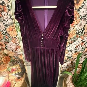 Elegant Purple Velvet Dress with Button Detail